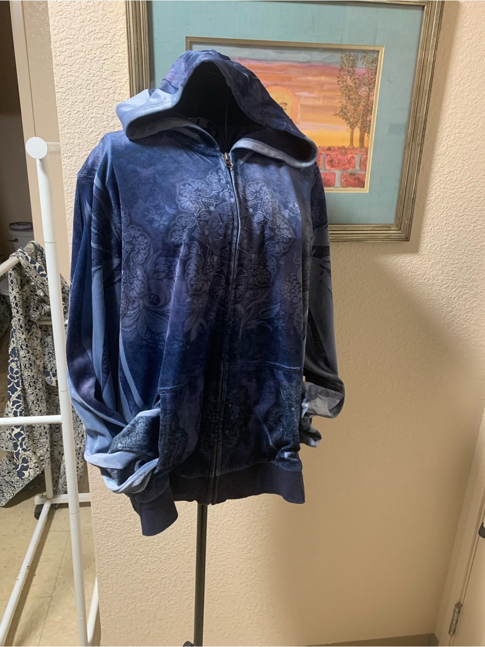Studio Works Navy Blue Hooded Jacket with Subtle Floral Print